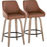 Hannah 26" Swivel Counter Stool in White Washed Wood & Camel Leatherette (Set of 2)